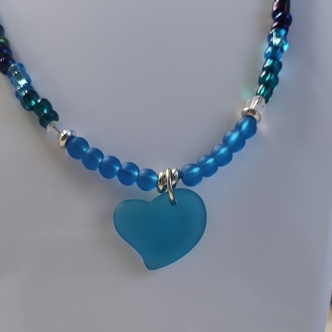 Turquoise Blue Heart Pendant Necklace With Silver Accents!